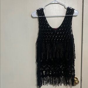 Say What? Black Fringe Crochet Tank Top